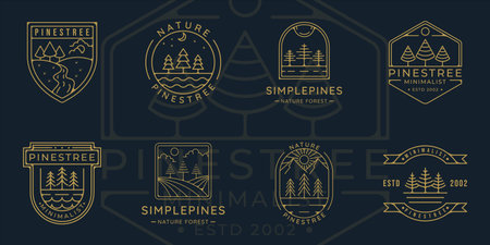 set of pines tree line art simple vector illustration template icon graphic design. bundle...
