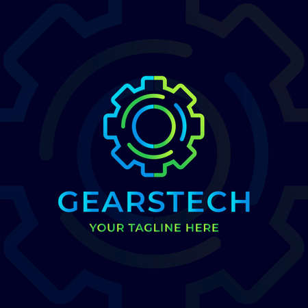 gears logo modern line art gradient color vector illustration template icon graphic design. technology symbol or sign for industry and company conceptのイラスト素材