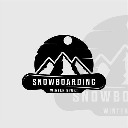 snowboard and mountain logo vintage vector illustration template icon graphic design. landscape sign or symbol for business travel and winter sport shopのイラスト素材