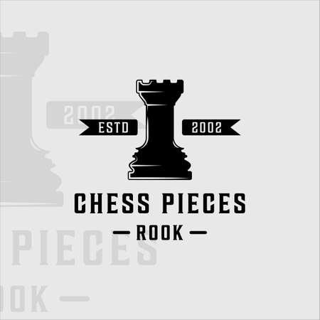 chess and rook piece logo vintage vector illustration template icon graphic design. castle retro sign or symbol for chess tournament or clubのイラスト素材