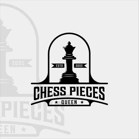 chess and queen piece logo vintage vector illustration template icon graphic design. retro sign or symbol for chess tournament or club with badge and typographyのイラスト素材