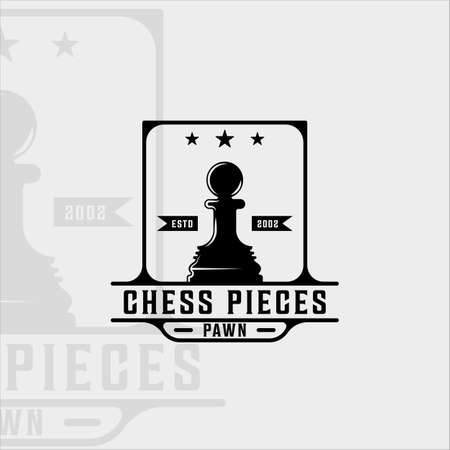 chess and pawn piece logo vintage vector illustration template icon graphic design.retro sign or symbol for chess tournament or club with badge black and white conceptのイラスト素材