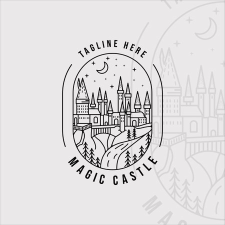hogwarts castle line art logo vector illustration template icon graphic design. print apparel t-shirt harry potterのイラスト素材