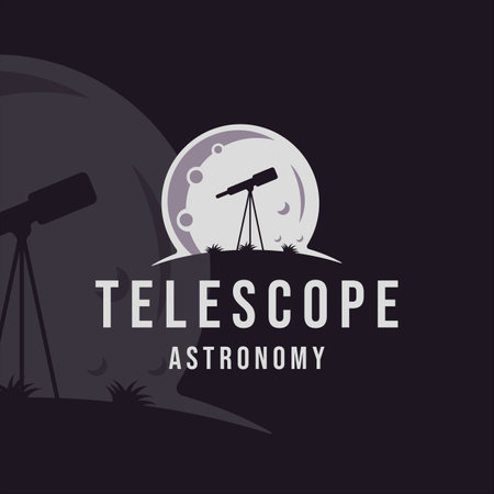 silhouette telescope at moon logo modern vintage vector illustration template icon graphic design. astronomy equipment sign or symbol for scienceのイラスト素材