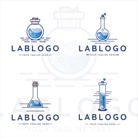 set of beaker lab logo line art vector illustration template icon graphic design. bundle collection of various liquid lab concept for companyのイラスト素材
