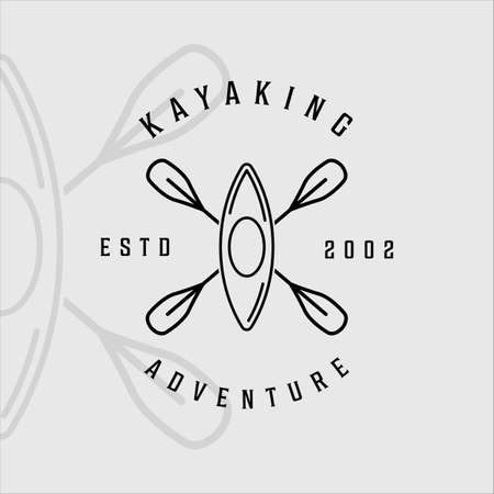 kayak or canoe and paddle logo line art simple minimalist vector illustration template icon graphic design. kayaking or rowing sign or symbol for business sport and travelのイラスト素材