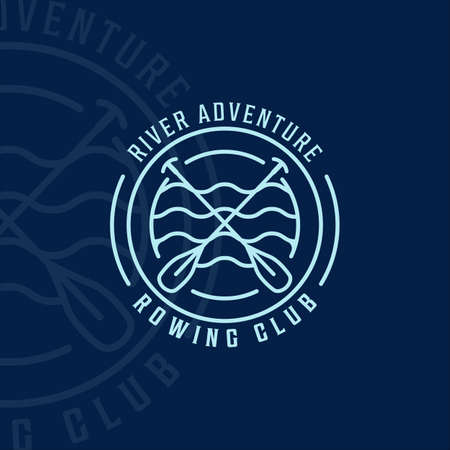 paddle or rowing logo line art simple minimalist vector logo illustration template icon graphic design . kayak canoe kayaking sign or symbol for extreme sport or travel business with circle badgeのイラスト素材