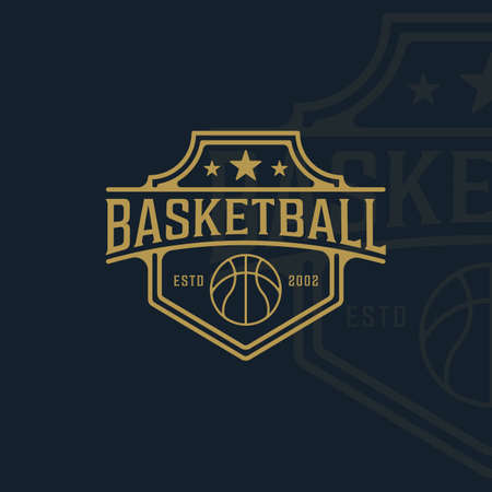 basketball logo line art simple vector illustration template icon graphic design. sport sign or symbol for team or club league and competition concept with badge and typography styleのイラスト素材