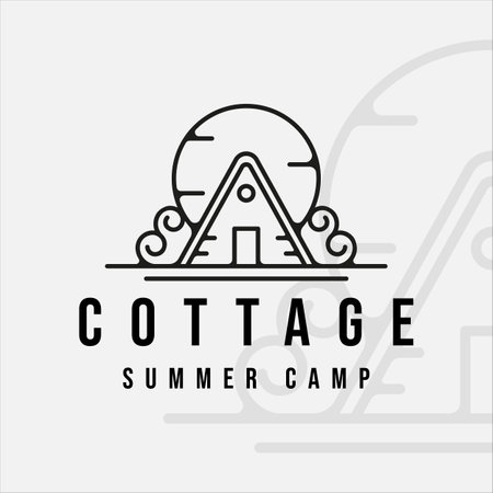 cottage or cabin logo line art vintage vector illustration template icon graphic design. summer camp sign or symbol for adventure travelのイラスト素材