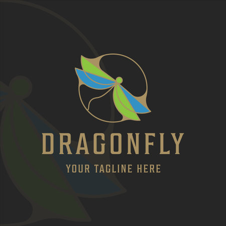 dragonfly logo line art modern color minimalist vector illustration template icon graphic design with badge conceptのイラスト素材