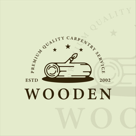 wooden carpentry logo line art vintage vector illustration template icon graphic design. carpenter or woodworker sign and symbol for professional business with typography styleのイラスト素材