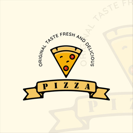 pizza or pizzeria logo vintage with outline vector illustration template icon graphic design. fast food sign or symbol for menu or restaurant concept for business with typographyのイラスト素材