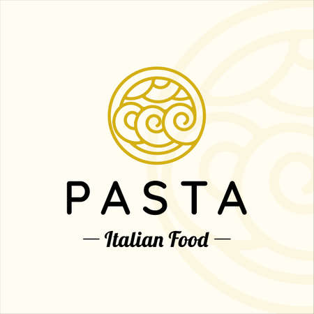 creative pattern spaghetti or pasta logo vector simple illustration template icon graphic design. noodle sign or symbol for restaurant or menu concept with badge and typographyのイラスト素材