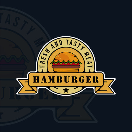 burger or hamburger logo modern vintage vector illustration template icon graphic design. fast food sign or symbol for menu or restaurant concept with badge emblem and typographyのイラスト素材