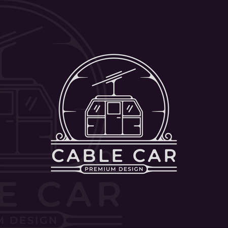 cable car or gondola logo line art simple minimalist vector illustration template icon graphic design. transportation business travel for vacation at mountain with badgeのイラスト素材