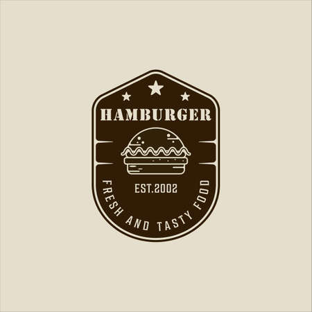 burger or hamburger logo vintage vector illustration template icon graphic design. emblem or label fast food sign and symbolのイラスト素材