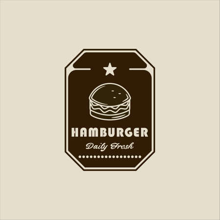 burger or hamburger logo vintage vector illustration template icon graphic design. emblem or label fast food sign and symbolのイラスト素材