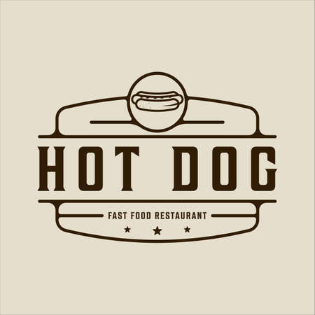 hotdog or hotdogs logo vector line art simple minimalist illustration template icon graphic design. fast food sign or symbol for menu or restaurant concept with badge emblem and typographyのイラスト素材