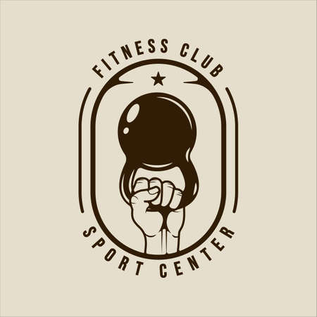 hand fist with kettlebell logo vector vintage illustration template icon graphic design. gym or fitness sign or symbol for sport business with retro badge and typographyのイラスト素材