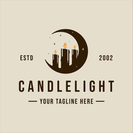creative moon candle logo vector vintage illustration template icon graphic design. luxury retro wax light flame sign or symbolのイラスト素材