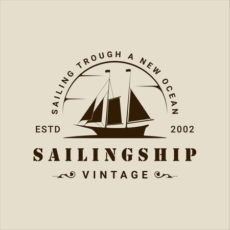 sailing ship logo vintage vector illustration template icon graphic design. retro marine boat sign or symbol for print t-shirt concept travel business with typography styleのイラスト素材