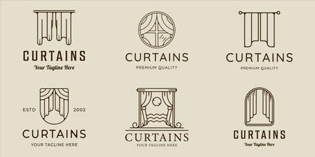 set of curtains logo line art simple minimalist vector illustration template icon graphic design. bundle collection of various curtain for business conceptのイラスト素材