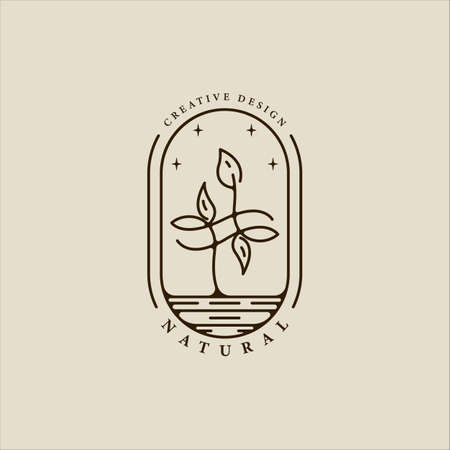 leaf ecology logo line art vector simple minimalist illustration template icon graphic design. nature or natural sign and symbol for garden or environment concept with badge and typographyのイラスト素材