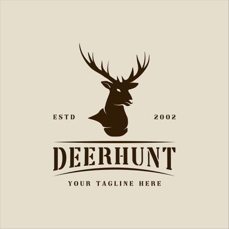 head of deer logo vintage vector illustration template icon graphic design. antler in wildlife sign or symbol for hunting club or nature conservation conceptのイラスト素材