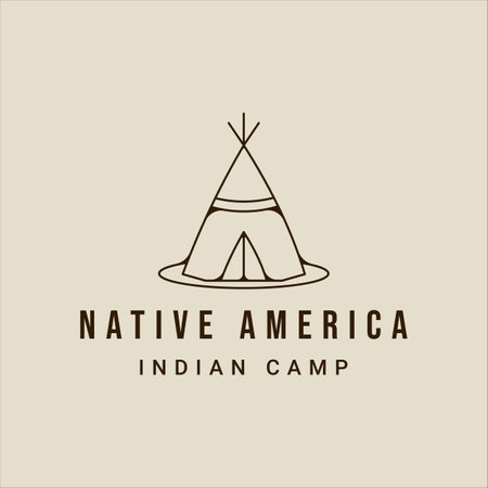 teepees indian line art logo vector simple illustration template icon graphic design. traditional camp sign or symbol for adventure and wanderlust conceptのイラスト素材