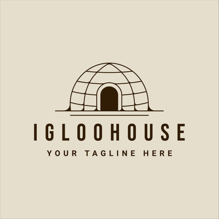 igloo house logo line art vector vintage simple illustration template icon graphic design. traditional house of eskimo people sign or symbol building culture conceptのイラスト素材