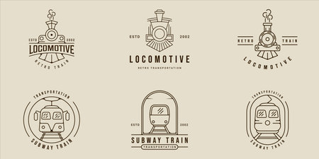 set of locomotive and train logo line art simple vector illustration template icon graphic design. bundle collection of various transportation sign or symbol for businessのイラスト素材