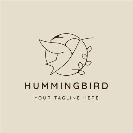 humming bird logo line art simple vector illustration template icon graphic design. animal sign or symbol for nature and wildlife concept with badgeのイラスト素材