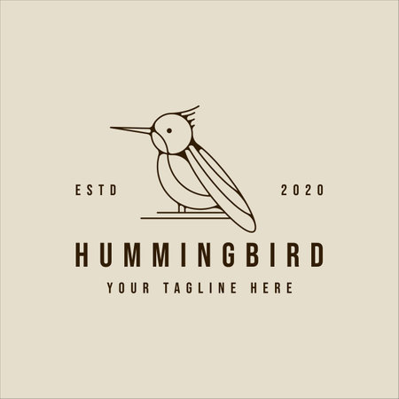 humming bird logo line art simple vector illustration template icon graphic design. animal sign or symbol for nature and wildlife conceptのイラスト素材