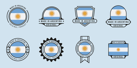 set of made in argentina logo outline vector illustration template icon graphic design. bundle collection of flag country with various of badge and typography for business exportのイラスト素材