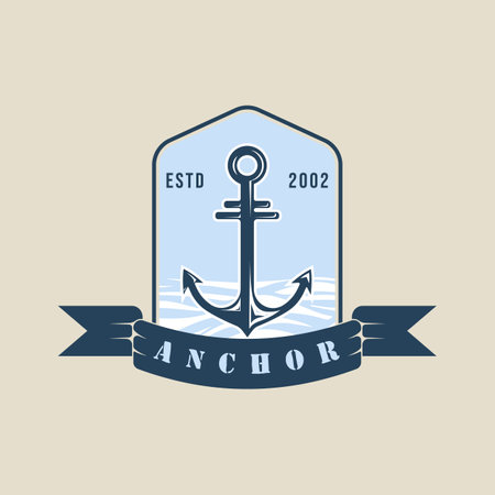 anchor nautical emblem logo vector vintage illustration template icon graphic design. marine navy sign or symbol for travel business or transportation or military concept with retro badge typographyのイラスト素材