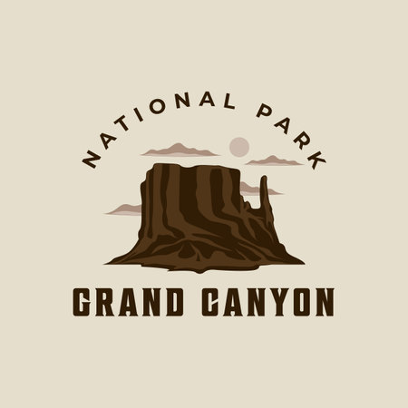 grand canyon logo vintage vector illustration template icon graphic design. sign or symbol for america tourism business travel with retro typography styleのイラスト素材