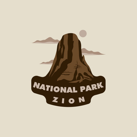 zion national park logo vintage vector illustration template icon graphic design. sign or symbol america tourism for business travel with retro typography styleのイラスト素材