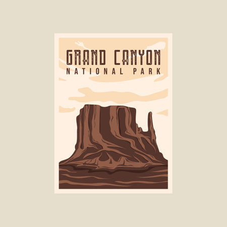 grand canyon national park minimalist vintage poster illustration template graphic design. canyon rock mountain banner for travel business with simple landscape viewのイラスト素材