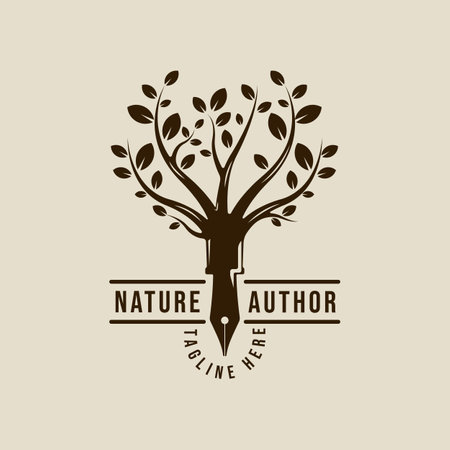 tree with pen combined logo vintage vector illustration template icon graphic design. nature creative sign or symbol for environment business conceptのイラスト素材