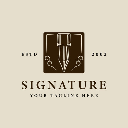 pen vintage emblem logo vector illustration template icon graphic design. classic pen sign or symbol for signature concept or author writer businessのイラスト素材