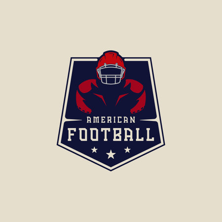 american football emblem logo vector illustration template icon graphic design. sport of helmet and body athlete sign or symbol for club or league concept with badgeのイラスト素材