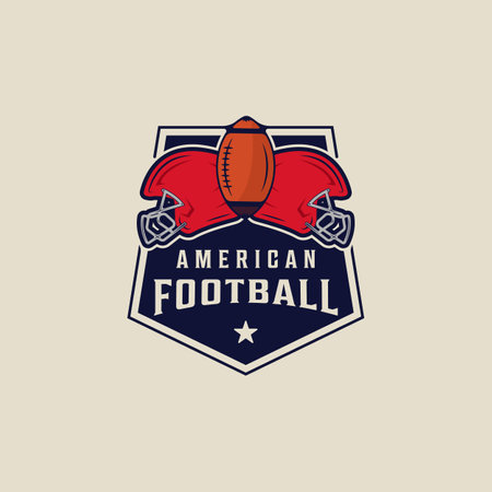 american football emblem logo vector illustration template icon graphic design. sport of ball and helmet sign or symbol for club or league concept with badgeのイラスト素材