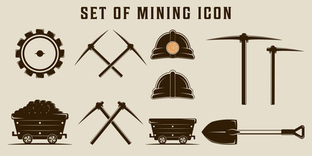 set of isolated mining icon vector illustration template graphic design. bundle collection of various industry factory of digger sign or symbol for business metal energyのイラスト素材