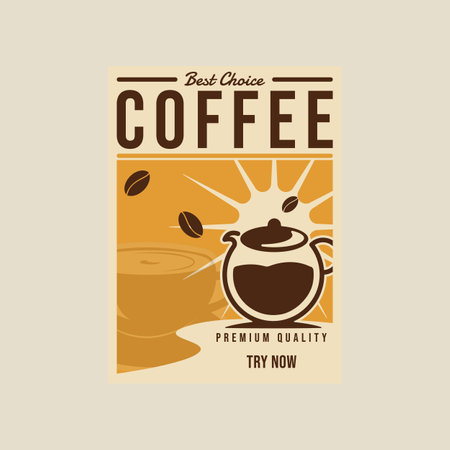coffee shop vector poster vintage minimalist illustration template graphic design. drink and food banner advertisement or decoration for business conceptのイラスト素材