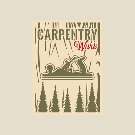 carpentry poster vector vintage illustration template graphic design. jack plane banner and sign for business industry advertisement with retro styleのイラスト素材