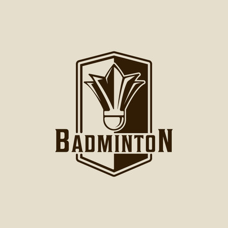 shuttlecock of badminton emblem logo vintage vector illustration template icon graphic design. sport sign and symbol for club or academy or tournament with badge retro style conceptのイラスト素材