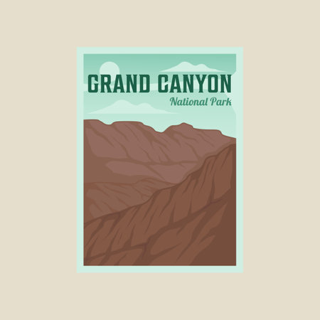 grand canyon national park vector poster illustration template graphic design. canyon rock mountain banner for travel business with simple landscape viewのイラスト素材