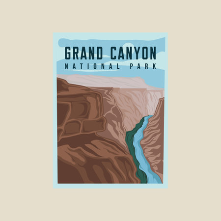 grand canyon national park vector poster illustration template graphic design. canyon rock mountain banner for travel business with simple landscape viewのイラスト素材