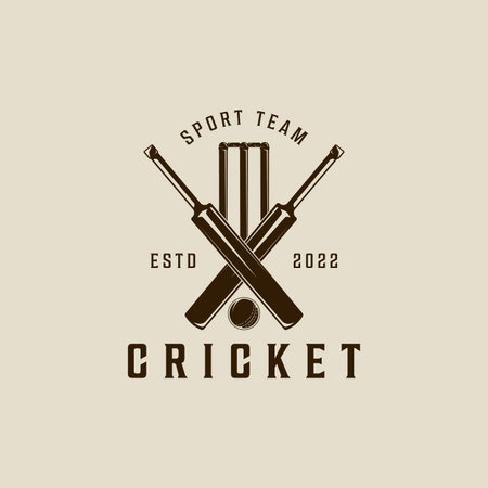 cricket sport logo vintage vector illustration template icon graphic design. sticks wickets and ball sign or symbol for club or team for tournament league with retro typography styleのイラスト素材