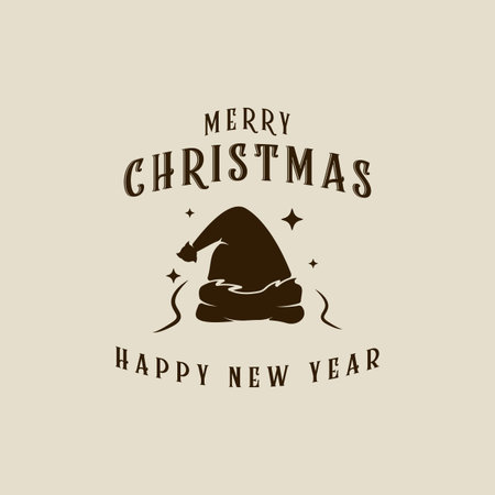 christmas hat logo vintage vector illustration template icon graphic design. decoration of xmas sign or symbol for holiday winter or religious celebration with retro typography styleのイラスト素材